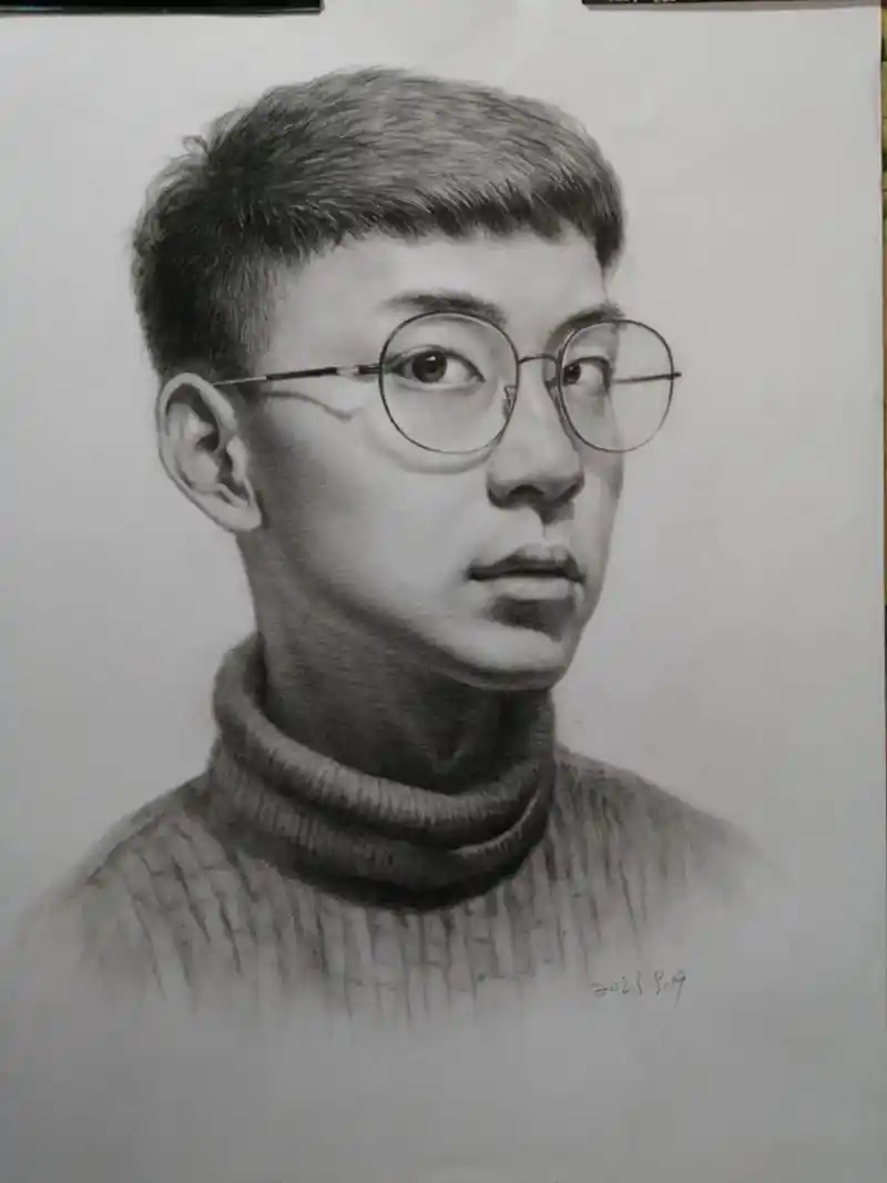 素描头像教程,戴眼镜的男青年.#素描 #美术生 #人物素描  - 抖音