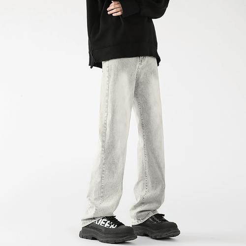 cleanfit烟灰色加绒牛仔裤男生穿搭高级感裤子美式高街直筒微喇裤