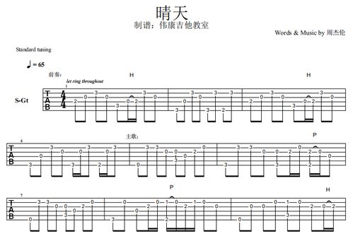 【伟康吉他教室】《晴天》指弹吉他谱