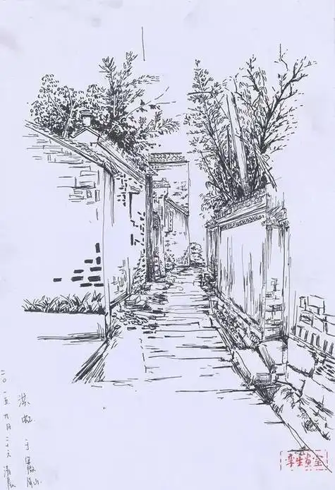 画教程|步骤画法教你画风景速写钢笔风景画风景图画大全铅笔画龚立明