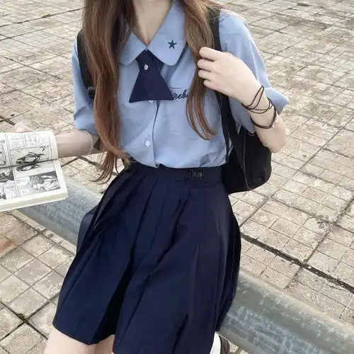 制服栗子jk女生校服纯色百褶裙日系短裙春夏半身裙