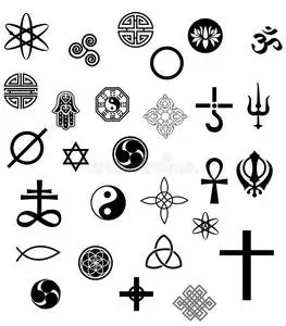 标志宗教的平面图标集宗教代表组祷告的手集世界宗教符号向量组的中圈