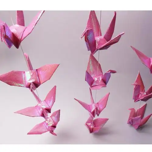 15cm珠光粉色千纸鹤折纸成品穿线手工创意礼物酒店酒吧餐厅装饰品