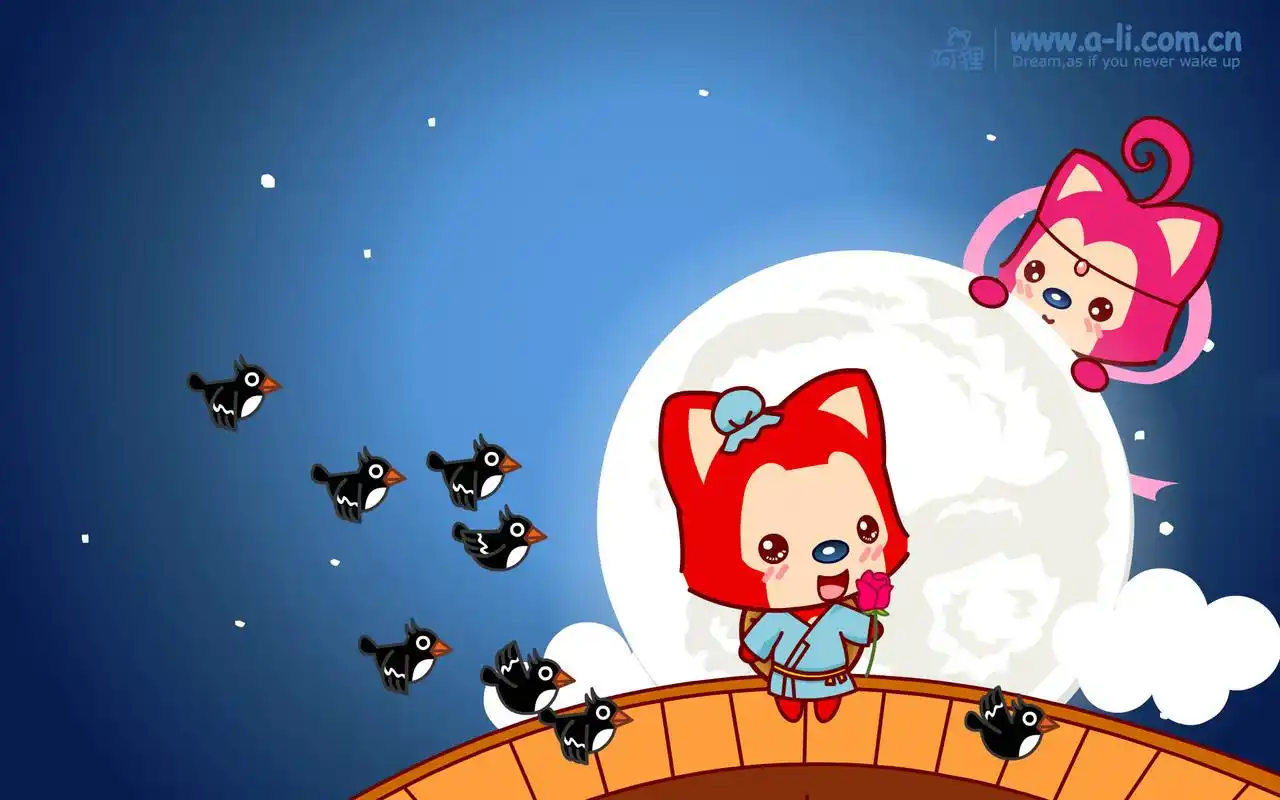 阿狸七夕鹊桥相会,卡通明星-回车桌面