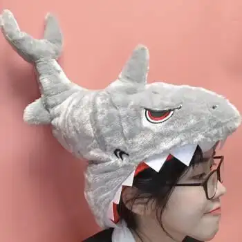 ins抖音同款日系ins可爱卡通搞怪创意张大嘴巴咬头鲨鱼头套帽子表演
