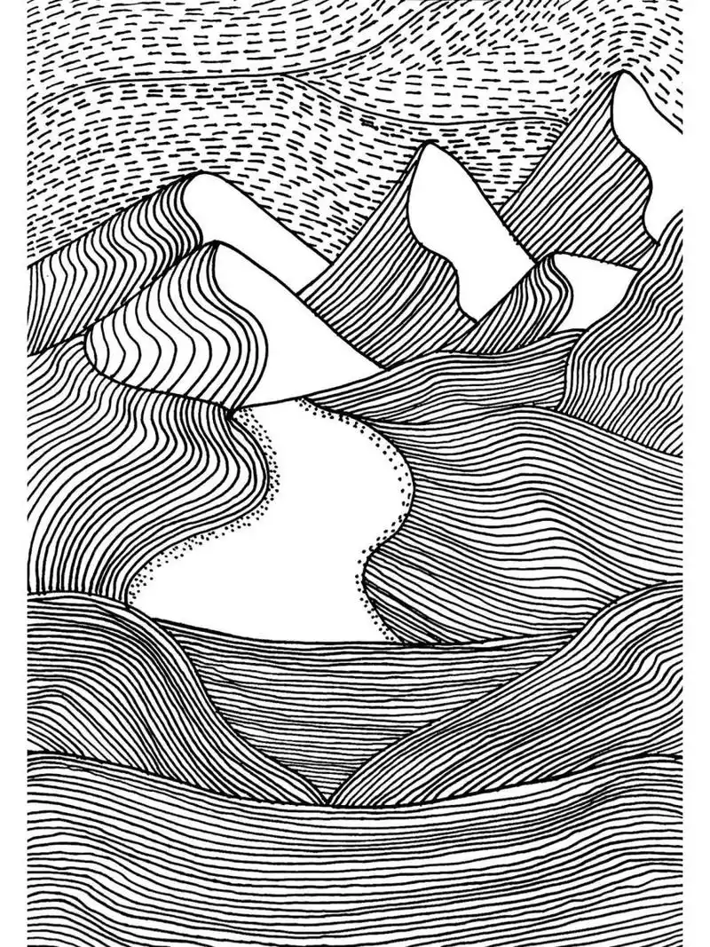 见山|风景黑白装饰画 原创附步骤 线描风景装饰画|治愈控笔训练 原创