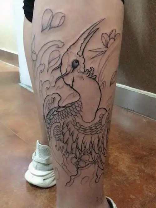 小腿仙鹤_纹身图案手稿图片_帝易——琛的纹身作品集