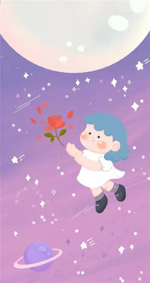 星空,梦幻,少女紫色星空梦幻少女心插画手机壁纸满屏活血高清唯美红色