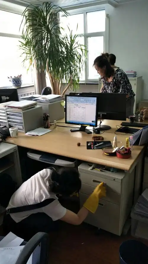 分公司财务部人员在清理职场环境