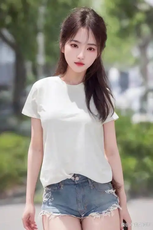 女生百搭短袖白t恤配毛边牛仔短裤推荐