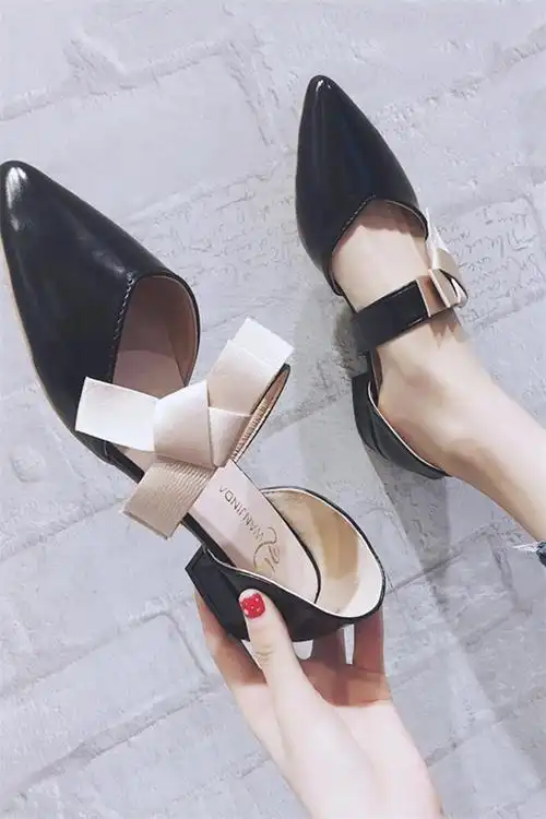 女鞋单鞋女年新款春款百搭淑女鞋子气质粗跟网红尖头鞋春