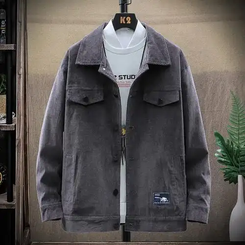 2022新款韩版简约潮流夹克休闲上衣服个性时尚灯芯绒男外套春秋季