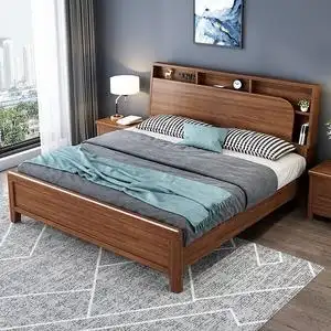 新款胡桃木实木床1.8米现代简约双人大床1.5米主卧新中式北欧婚床