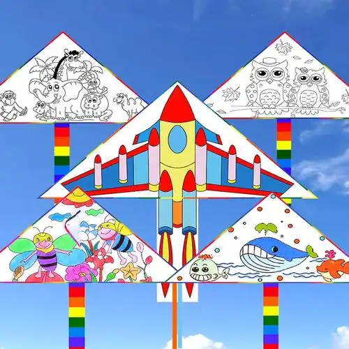 闪电客手工风筝diy材料包自制儿童微风易飞涂鸦手绘空白风筝