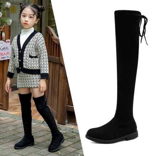 女童过膝长筒靴子2021秋冬季真皮儿童高筒靴中大皮靴