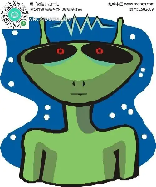 手绘触角间有电流的外星人