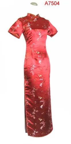a7504 红色织锦缎长旗袍
