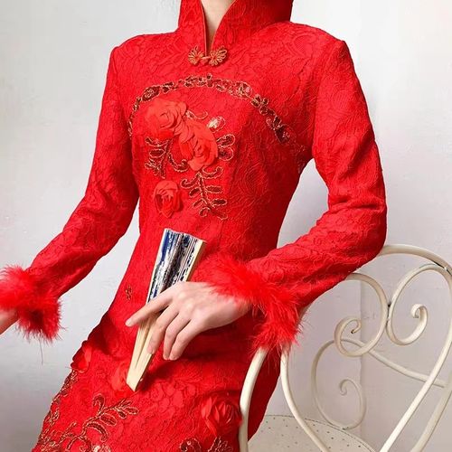 2023改良版旗袍礼服连衣裙减龄修身高贵典雅端庄大气柞蚕丝日常