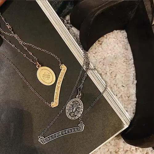 早安樊樊潮流雕花欧美金属牌子复古项链