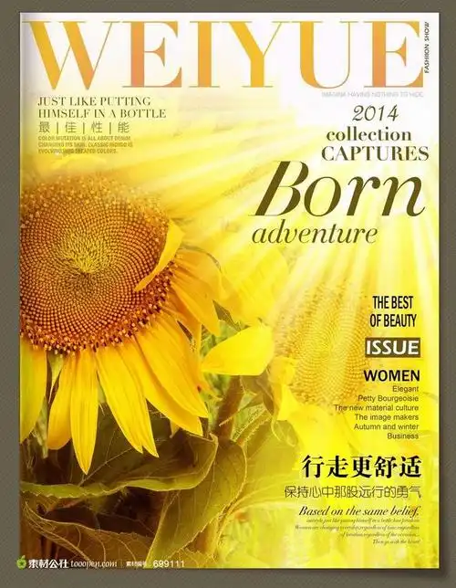 时尚花卉向日葵杂志风格封面模板海报psd源文件