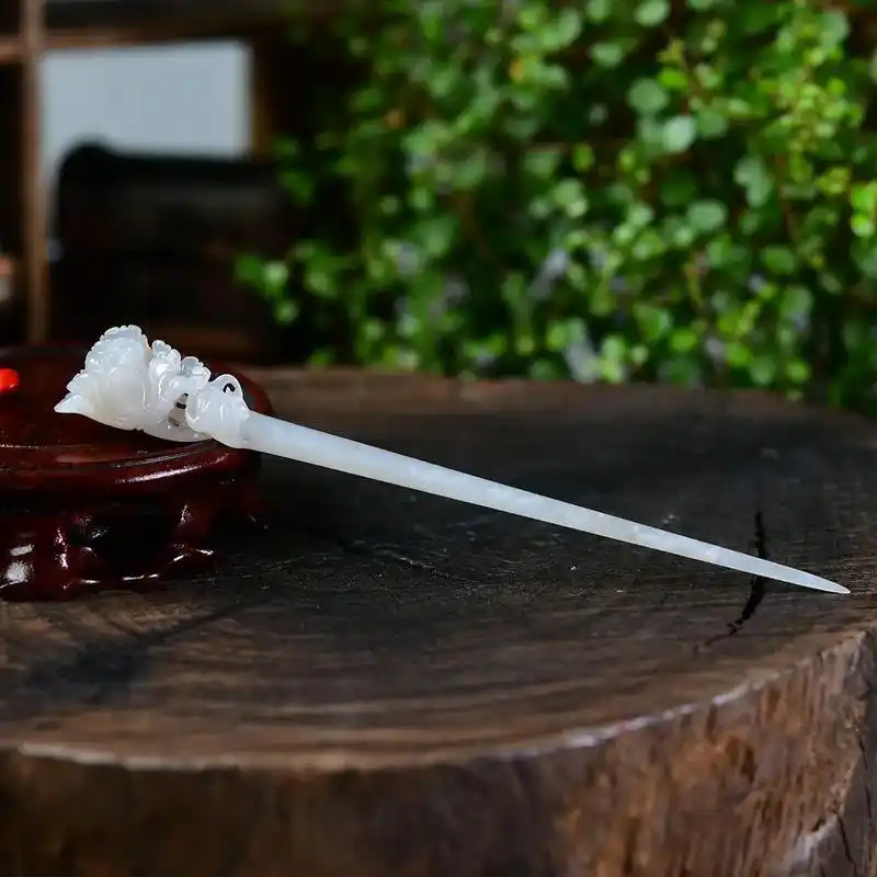 天然和田玉雕花发簪.质地细腻温润.规格约 - 抖音