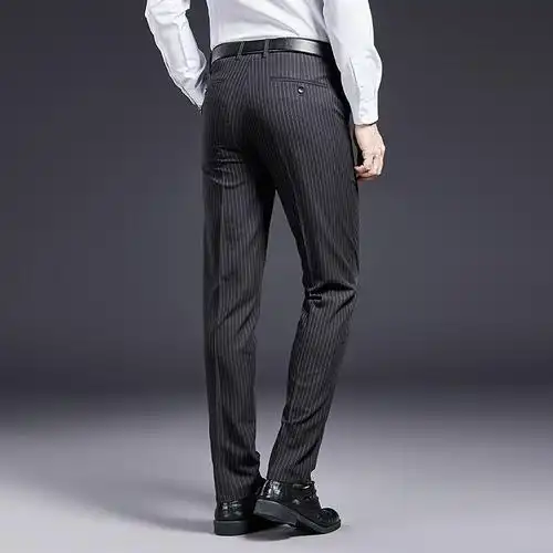 斯哲维世旗舰店男士西裤春夏季薄款中老年条纹直筒长裤商务休闲西装裤