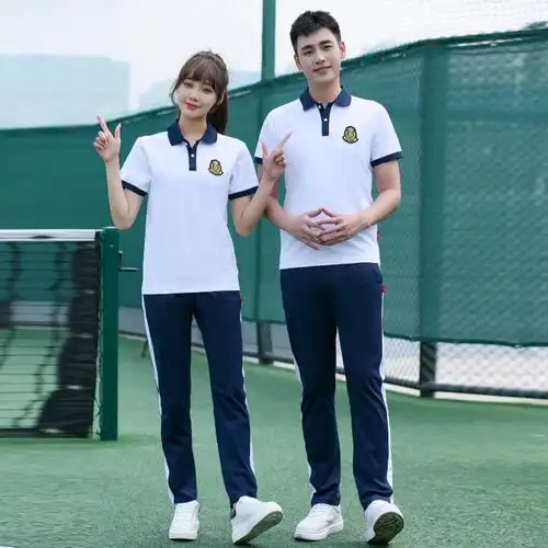 校服套装中学生棉质短袖t恤夏季班服高中生学院风运动会毕业服装-阿里