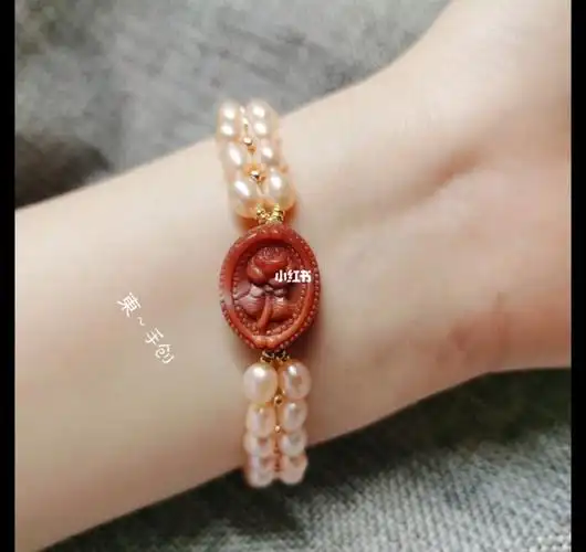 复古风玫瑰花牌双排淡水珍珠手链