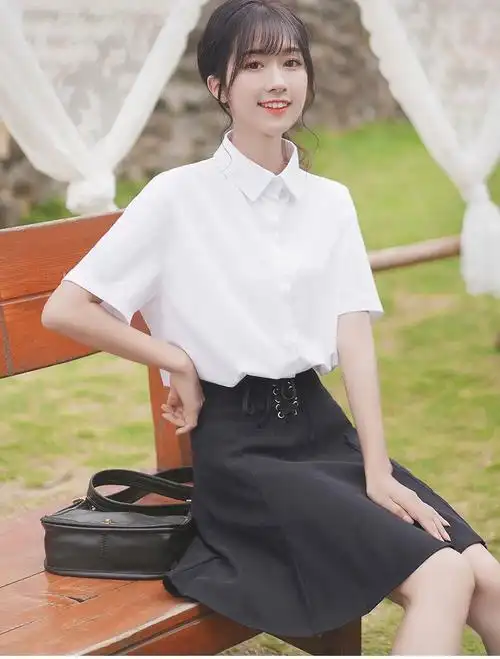 短袖白衬衫女日系学生蝴蝶结春夏季新款宽松外穿衬衣上衣白色chang袖m