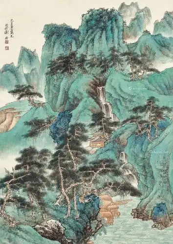 名家山水画《青山绿水图》欣赏