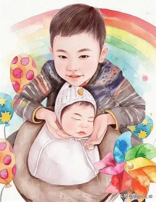 换个头像吧,一家四口萌娃真人漫画全家福头像,一儿一女美满温馨