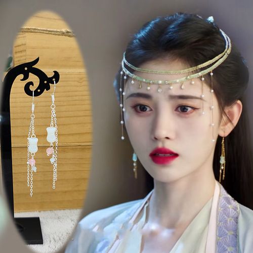 鞠婧祎古装汉服耳饰保宁同款耳环s925银耳钩古典简约耳坠流苏耳夹