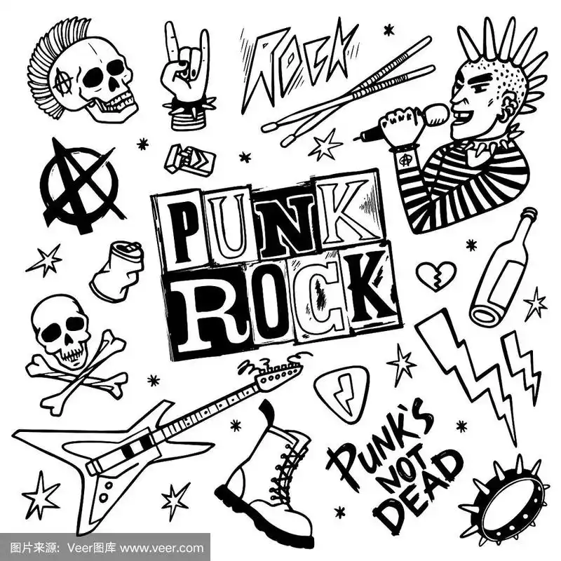 朋克摇滚.朋克不是死词和设计元素.矢量插图.