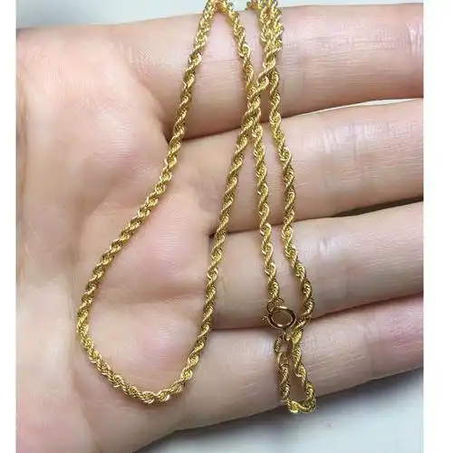 批发18k黄金项链真金k黄绳索链扭绳 显粗款麻绳麻花链