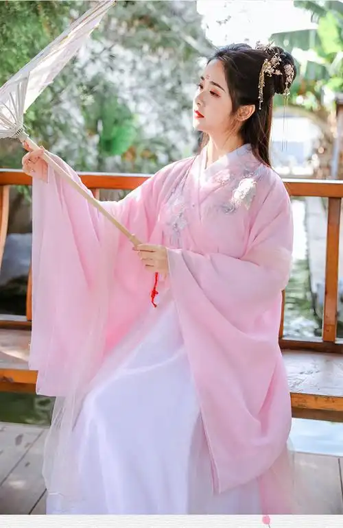《古装女汉服襦裙仙女粉色四季清新淡雅仙气古风大广袖原创古装汉服 b