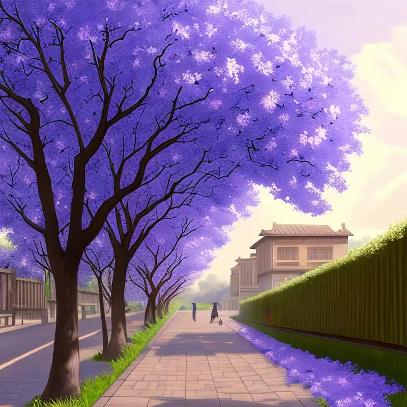 用ai绘画昆明蓝花楹～～  朋友给我发了她在昆明路边拍的蓝花楹照片