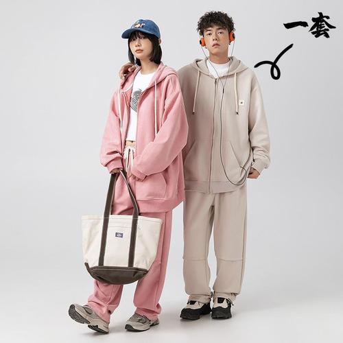 一套】开衫连帽运动衫套装男士春季新款宽松百搭户外运动服两件套