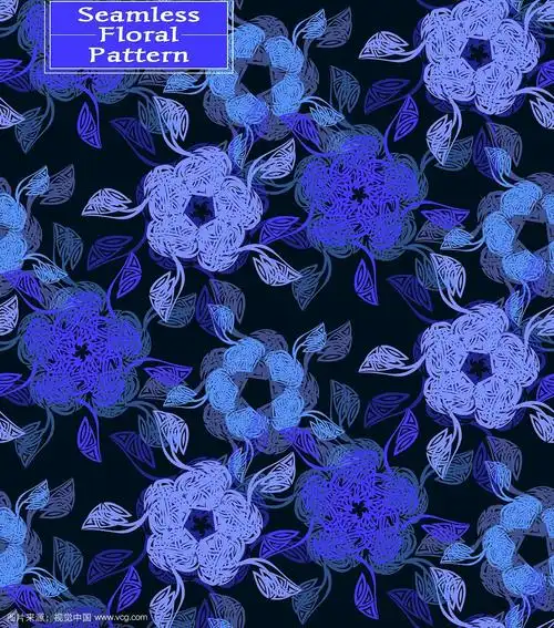 花型无缝图案,深蓝色调