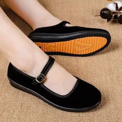 老北京布鞋女士新款牛筋底平底黑色布鞋软底透气上班鞋北京老布鞋a