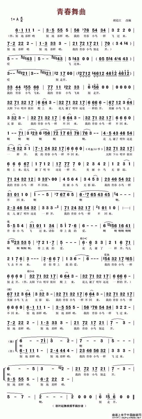 青春舞曲简谱青春舞曲胡廷江改编版简谱