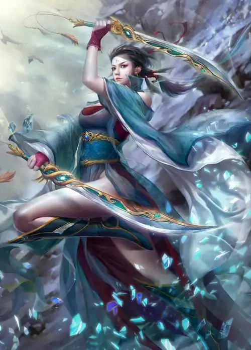 插画中国风古装3d古风美女双刀刺客