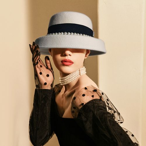 法式礼帽灯笼帽复古羊毛礼帽平顶礼帽白色礼帽女士洋气礼帽小香风