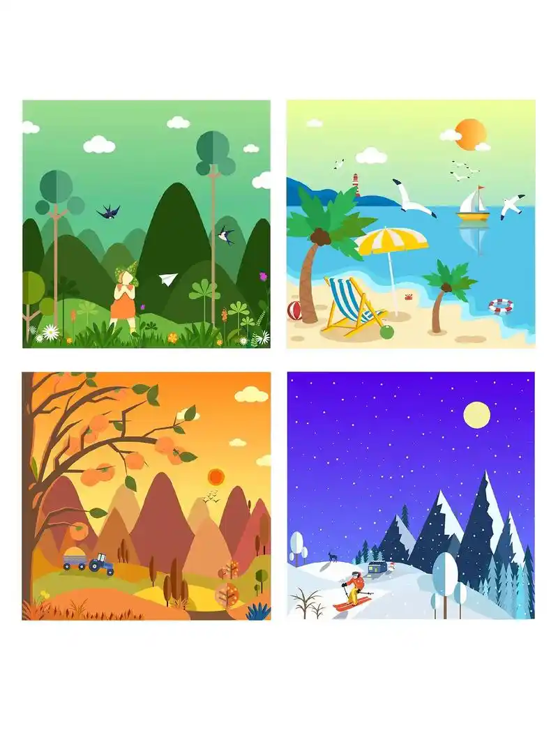 四季插画春夏秋冬