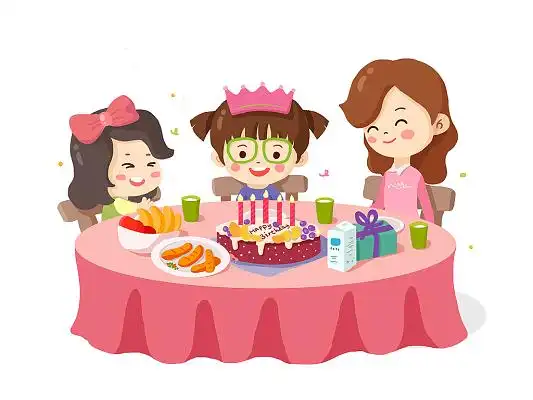 开心庆祝的小朋友和亲友现代人卡通人物日常生活生日快乐蛋糕吹蜡