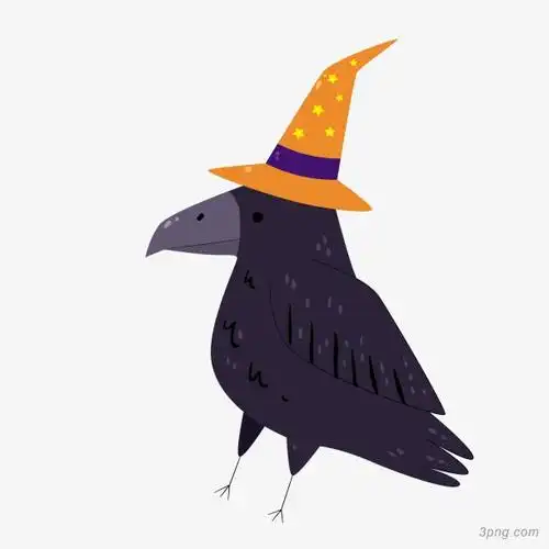 戴帽子的卡通万圣节乌鸦