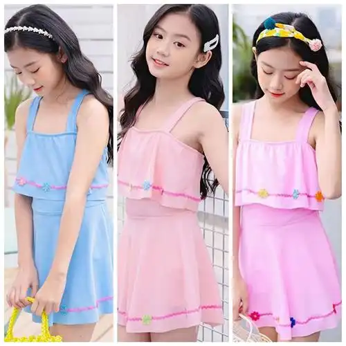 儿童泳衣女孩中大童连体泳装女童可爱款8-11岁6602