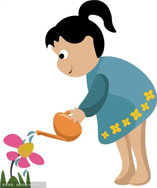 画一个小女孩在浇花