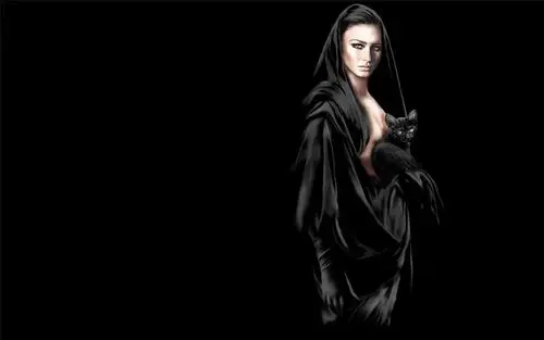 精选黑衣女人抱着黑色的猫诡异个性设计图片素材桌面壁纸下载