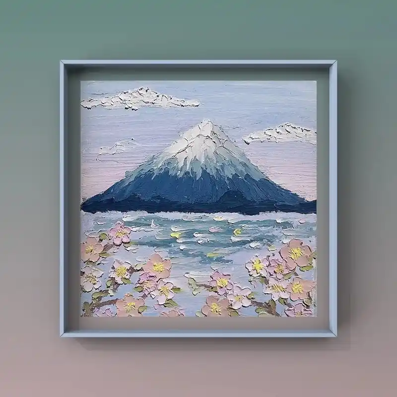 富士山樱花油画棒简笔画步骤教程新手入门.一起来画富士山呀 # - 抖音