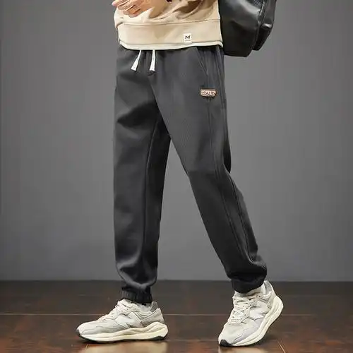 裤子男士秋冬季加绒新款宽松束脚运动裤男生潮牌学生卫裤休闲长裤子